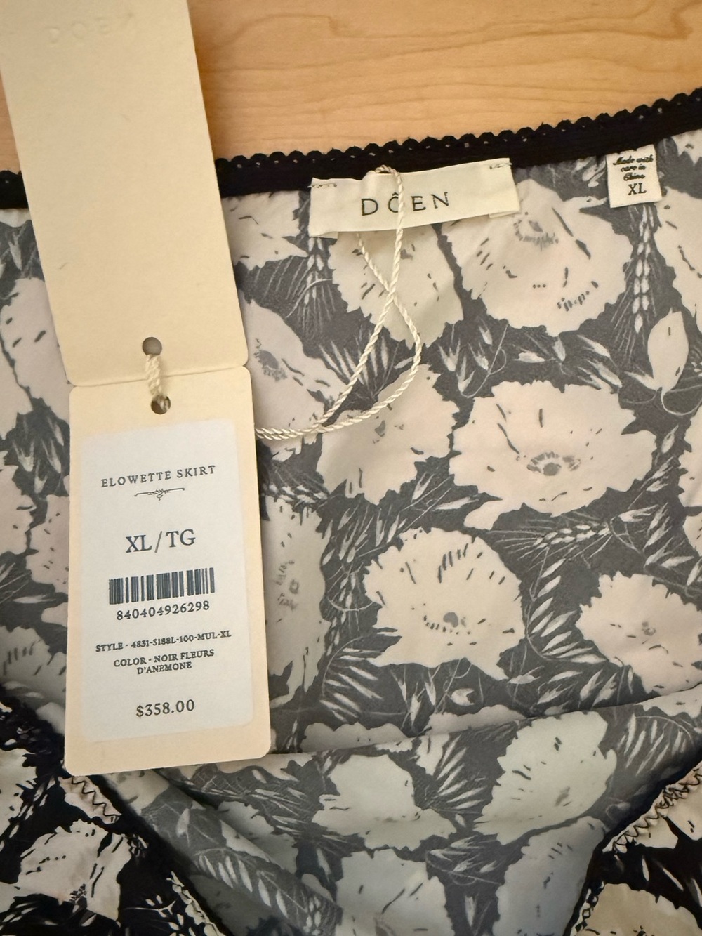 DÔEN ELOWETTE Skirt Noir Fleurs D’Anemone Floral Lace-Hem skirt size XL NWT - Picture 6 of 9